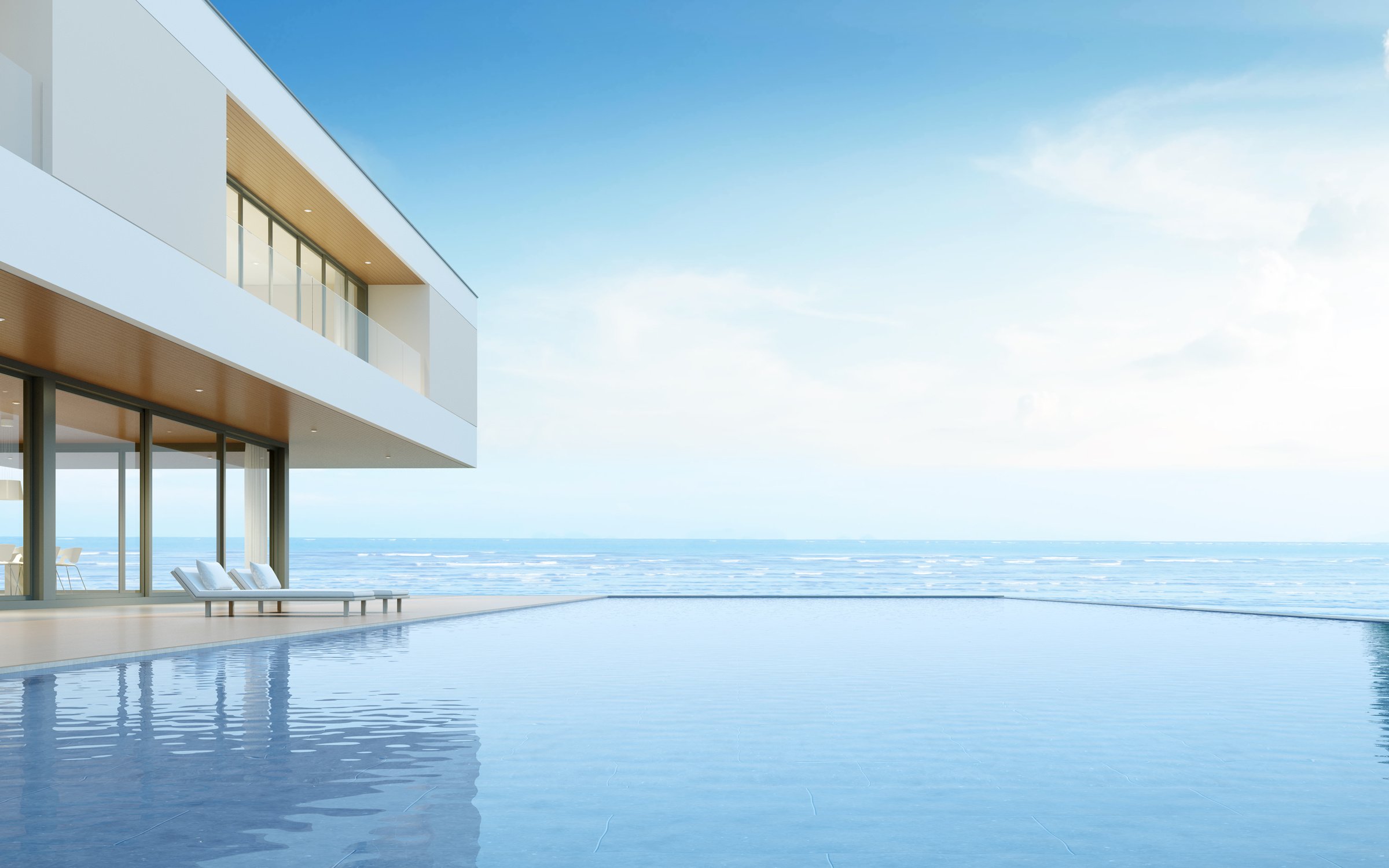 Perspective of Modern House with Swimming Pool 